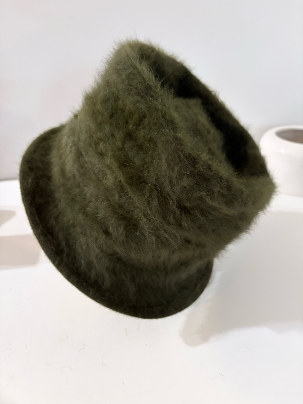 Vintage NORBA Angora Rabbit Hair Loden Green Hat Made in Canada OS 9 1/2” Dia